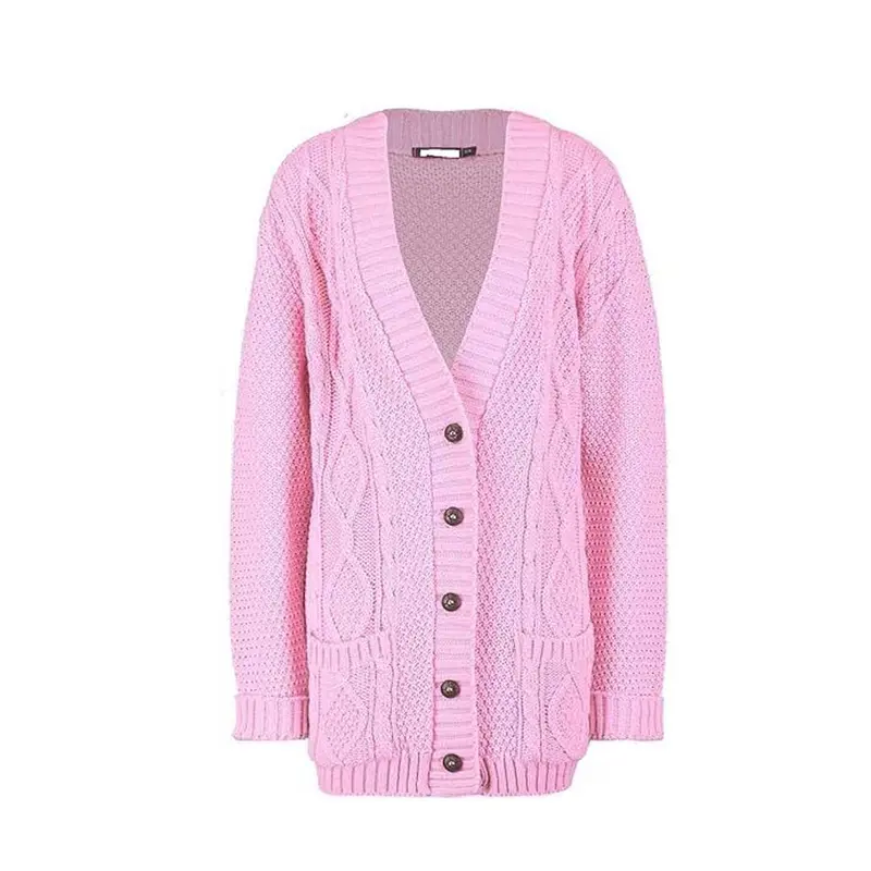 Women Ladies Long Sleeve Button Top Chunky Aran Cable Knitted Grandad Cardigan 8-22 Fit Knitwear Winter Casual 6
