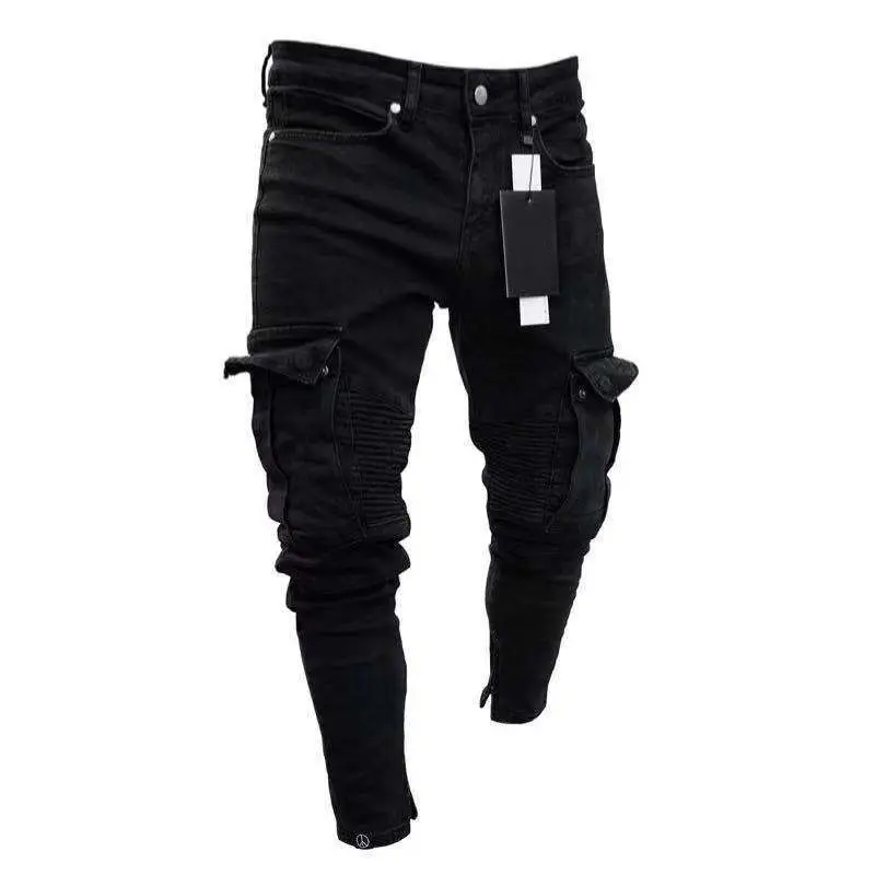 Fashion Men Slim Biker Ripped Long Denim Trousers Skinny Jeans Pocket Young Man's Jogging Pants Destroyed Stretchy Multiple color Pants 6