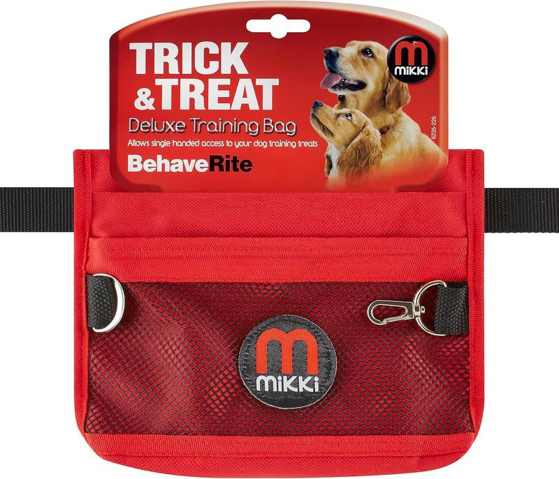 Mikki Dog and Puppy Deluxe Training Treat Bag Pouch - Adjustable Waist Belt Shoulder Strap,Red and Black 0