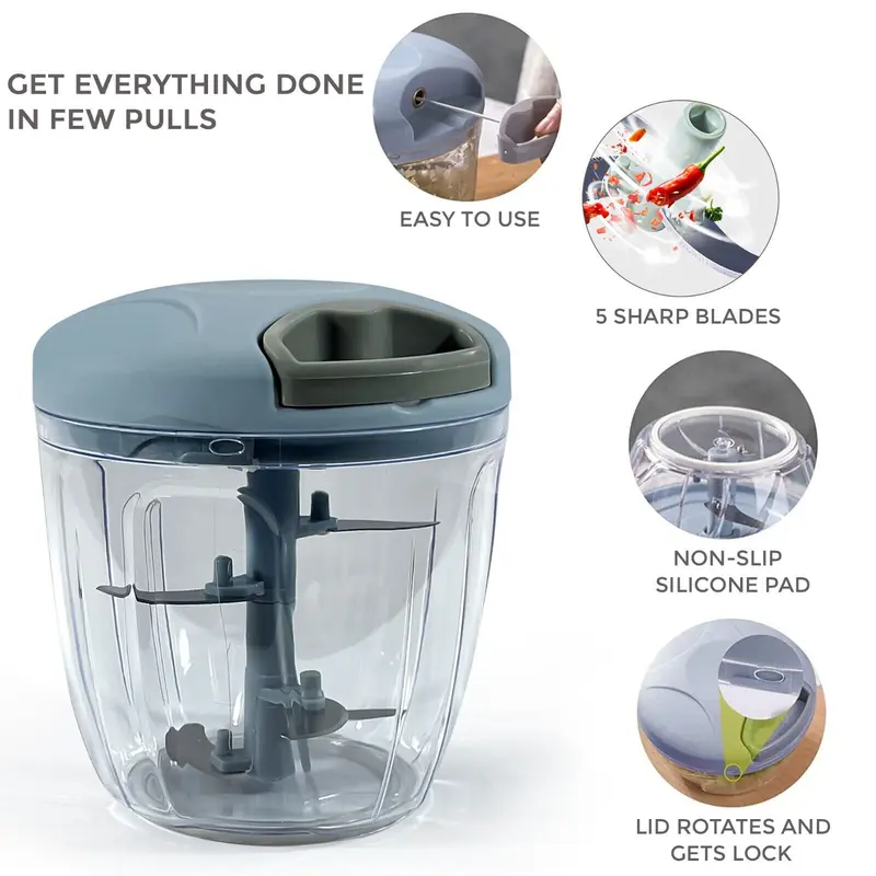 Manual Food Chopper Pull Cord Pulling Vegetable Slicer Hand Blender Kitchen Fruit Shredder Stainless Steel Utensils Bowl 1