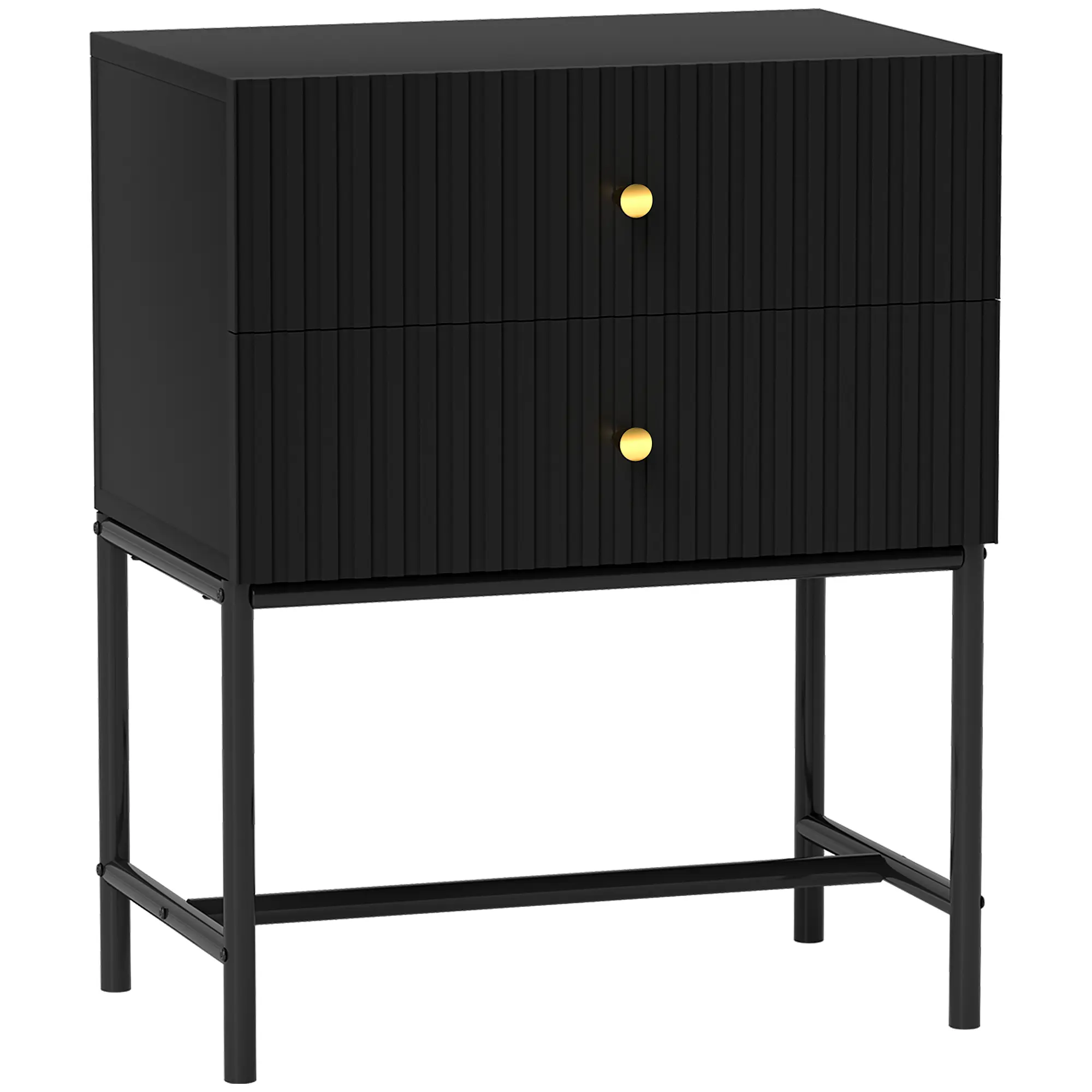 HOMCOM Bedside Table with 2 Drawers, Modern Bedside Cabinet with Storage and Metal Legs for Bedroom, Living Room