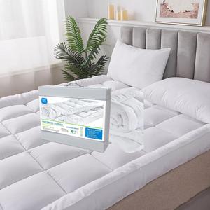 Extra Thick Mattress Topper 4”/10cm With Elasticized Corners | Hotel Quality-Breathable Noiseless Washable Anti SlipFluffy Hypoallergenic Mattress Topper-Supersoft Heavy Fill-Anti Allergy-Stitched and Elasticated Corner Strap-Single Double King Super King