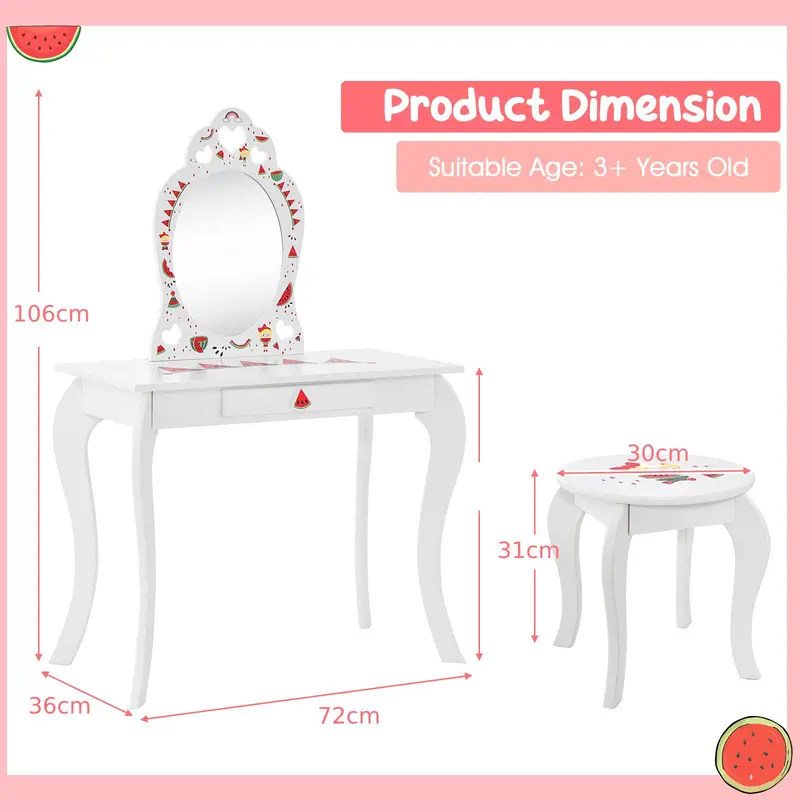 COSTWAY 2-in-1 Kids Vanity Set with Mirror and Drawer 4