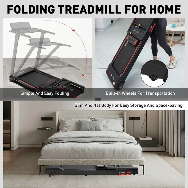 CITYSPORTS Folding treadmill CS-WP9, Foldable Walking Running Machine,2.0HP, for Home,Bluetooth Speaker,LED Display,exercise equipment,Phone Holder,Adjustable Speeds 0.6-7.8 MPH,gym equipments,gym equipment 4