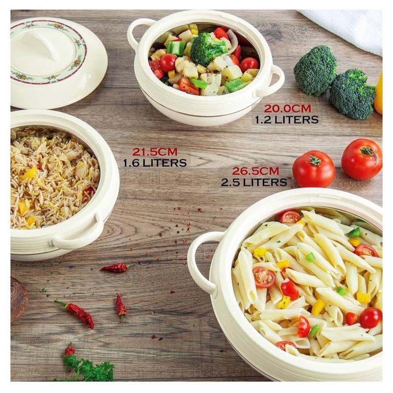 3pc Ambiente Casserole Set - Round Thermal Hotpot for Food Warmer, 3 Sizes (1.2L , 1.6L , 2.5L ) - Cookware 4