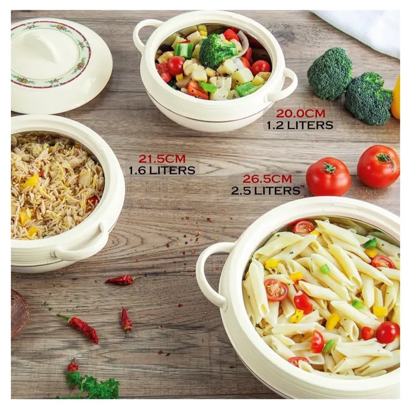3pc Ambiente Casserole Set - Round Thermal Hotpot for Food Warmer, 3 Sizes (1.2L , 1.6L , 2.5L ) - Cookware 4