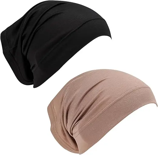 2 Packs Women Hijab Undercap Cotton Tube Cap Hijab Breathable Hijab Cap Underscarf Hijab Scarf for Women Muslim Headscarf Headwrap Black UnderCap for Hijab Underscarf Cap Hijab Under Caps For Women 5