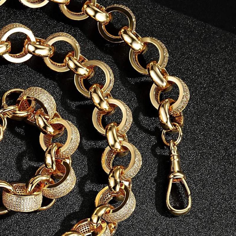 20mm Gold Belcher Chain with Stones & Albert Clasp 30 Inch 3