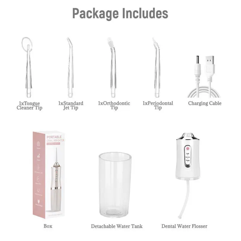 Cordless Dental Water Floss We Oral Irrigator Teeth Cleaner with 4 Jet Tips 5