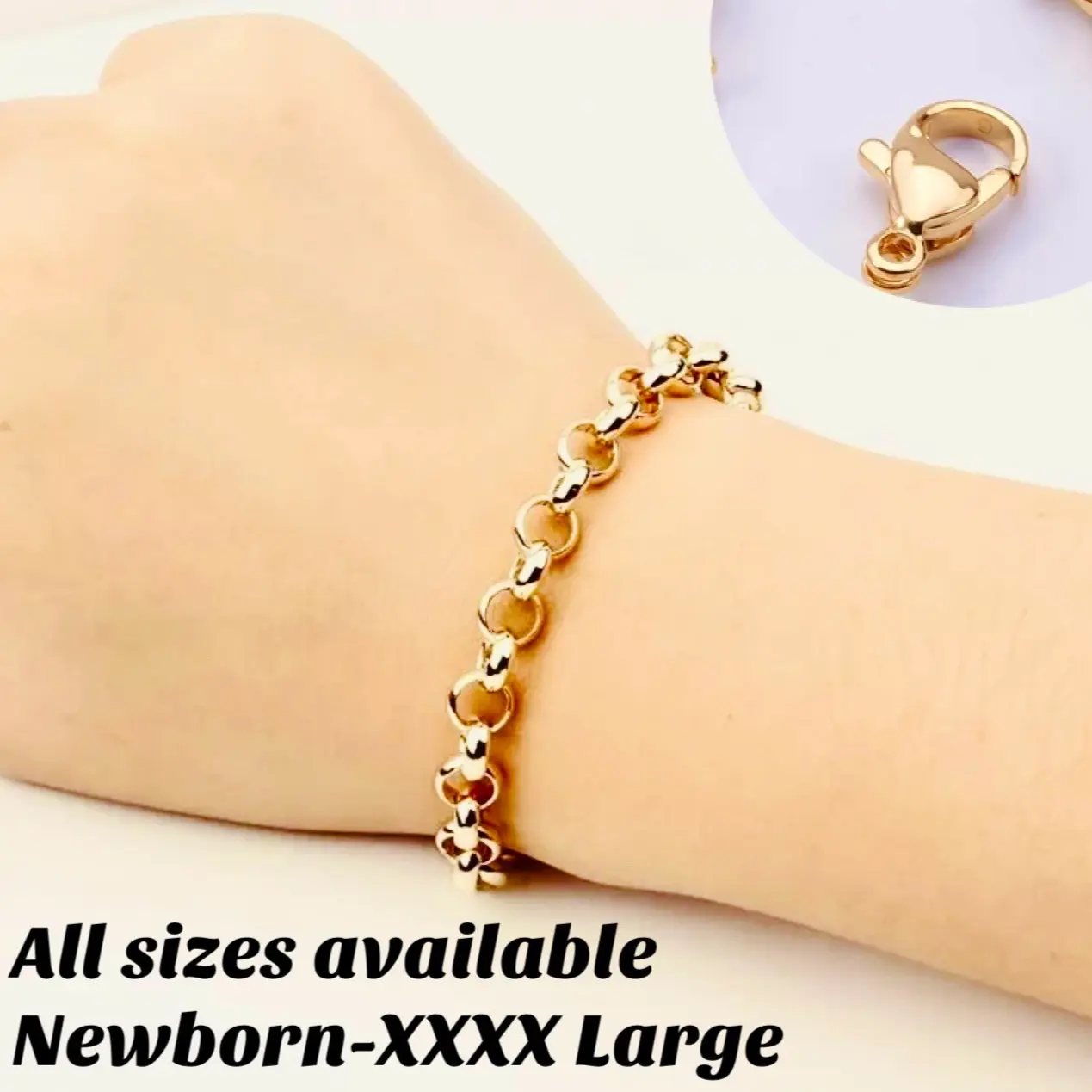 9 carat 9k yellow gold plated men women Rolo , belcher chain bracelet. Newborn- XXXX LARGE All Sizes available , Width=7mm Uk seller