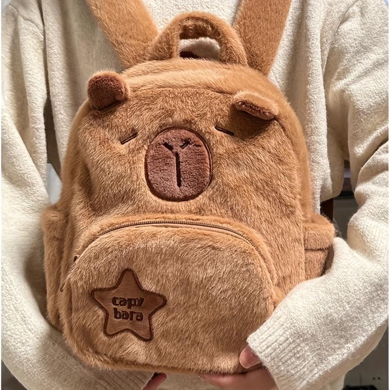 Product Introduction of New Capybara Plush Capybara Backpack Cute Versatile Furry Bag Female Cartoon Small Backpack 5