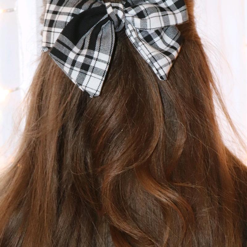 Handmade Black & white Sailor Bow in check plaid for women or girls 1