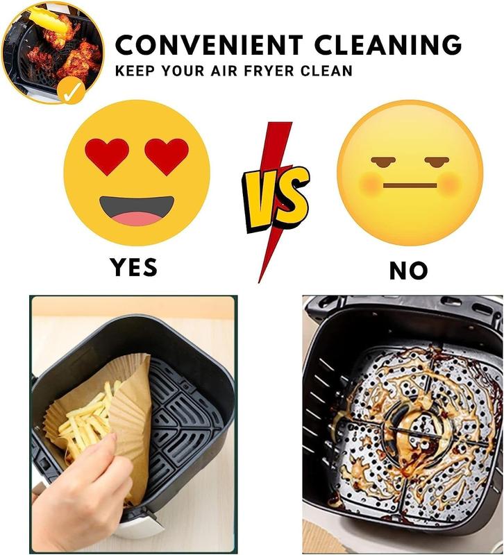 Air Fryer Liners Square 6.3 inch (16 cm) Multipurpose Grease, Water and Oil-Proof Non-Stick Disposable Paper Liners for Air Fryer Microwave Oven Steamer 4