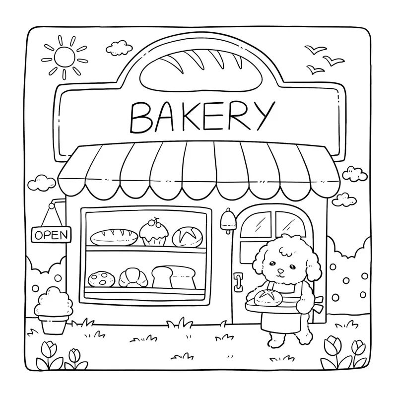 Adorable Shop: Cute & Simple Coloring Book for Kids Featuring the Joyful Daily Life of Animal Characters 6