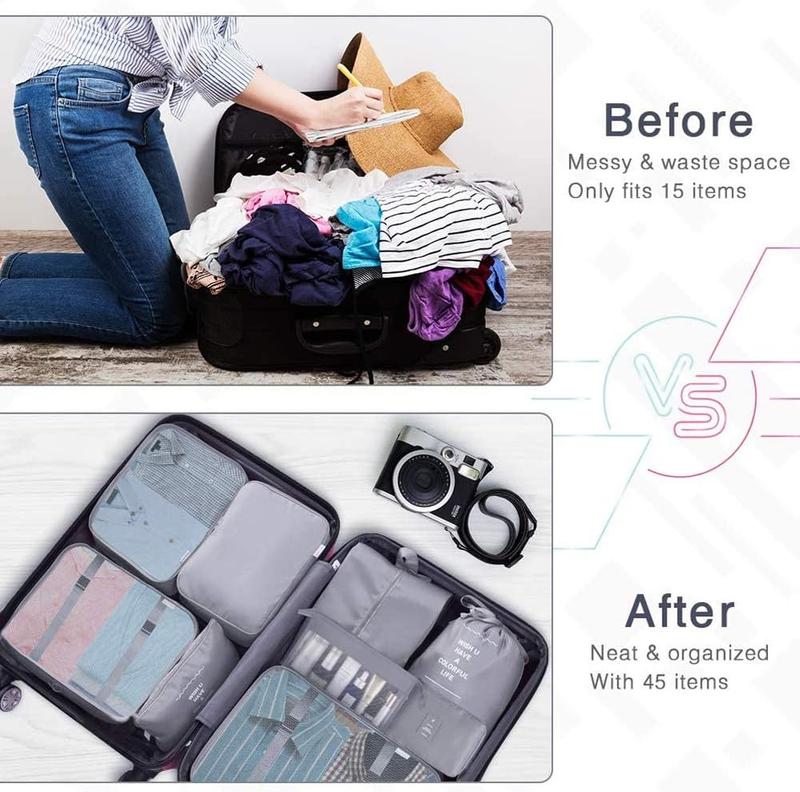 Product Introduction of Travel Packing Cubes, Toifucos Multifunction 8pcs/set Luggage Organiser Waterproof Compression Suitcase Essential Bag, Dark Gray 7