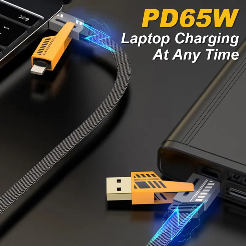 4 in 1 Multi Charger Cable 3.93FT/1.2M Multiple USB Fast Charging Cable Multi Charging Nylon Braided Cable with USB A USB C to Type C [65W] PD [27W] Compatible for iPhone Android for Samsung Galaxy for Google Pixel for iPad Smartphone Cellphone Electronic 4