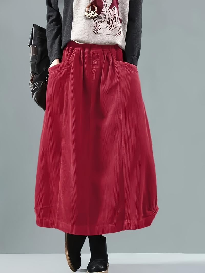 Product Introduction of Button Detail Elastic Waist Skirt, Casual Dual Pockets Cocoon Skirt For Spring & Fall, Women's Clothing Womenswear Bottom 5