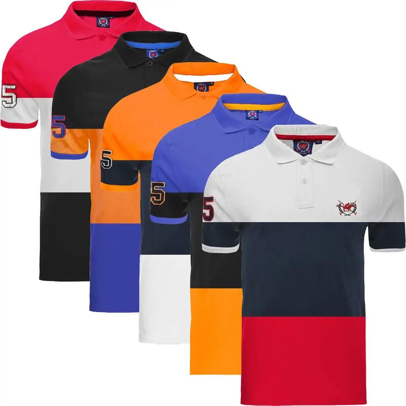 Mens 5 Pack Polo Shirt Striped Contrast Panel Horse Logo Casual Summer Collared Pique Top T Shirt Multi Pack Set Classic Cotton 1