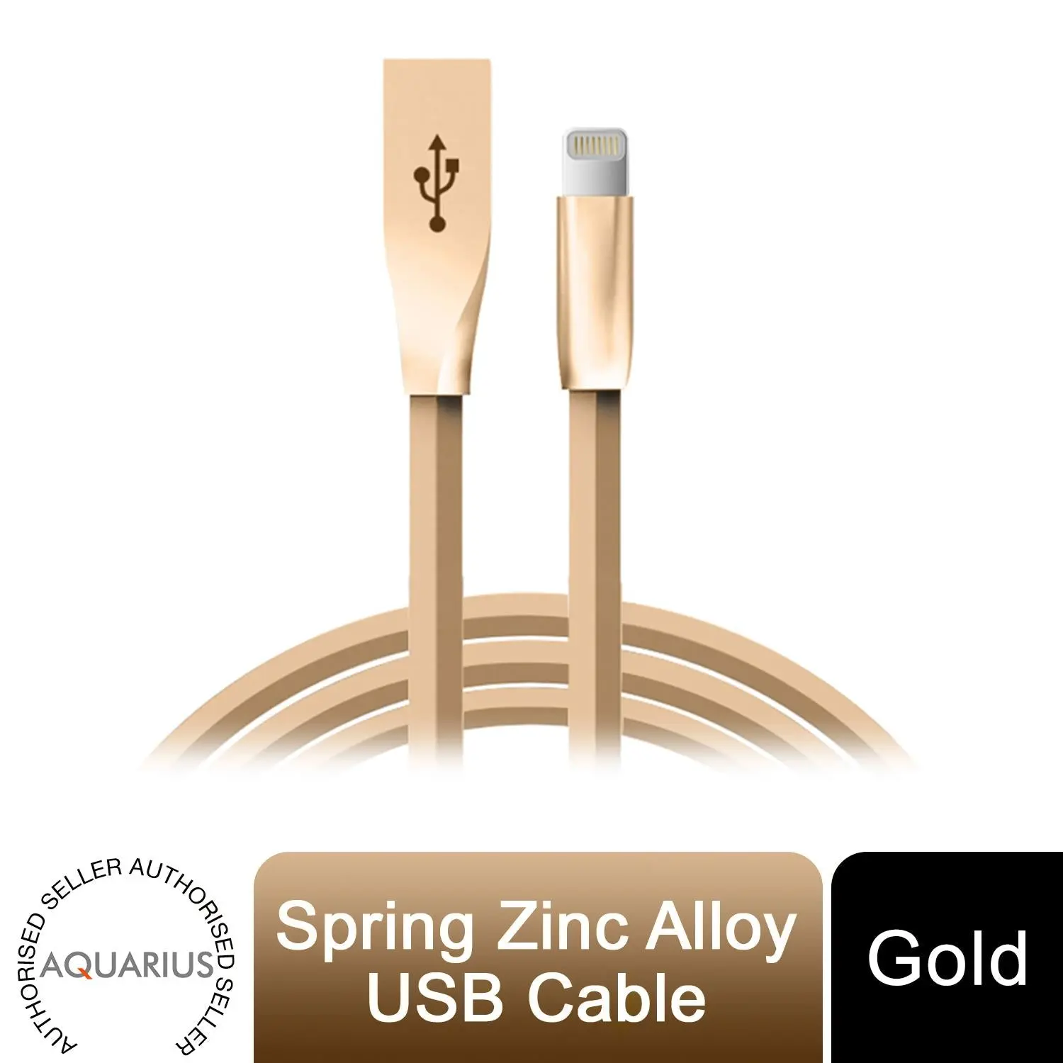 Aquarius Spring Zinc Alloy Lightning to USB Sync and Charge Cable - 1 Meter, Gold Gold
