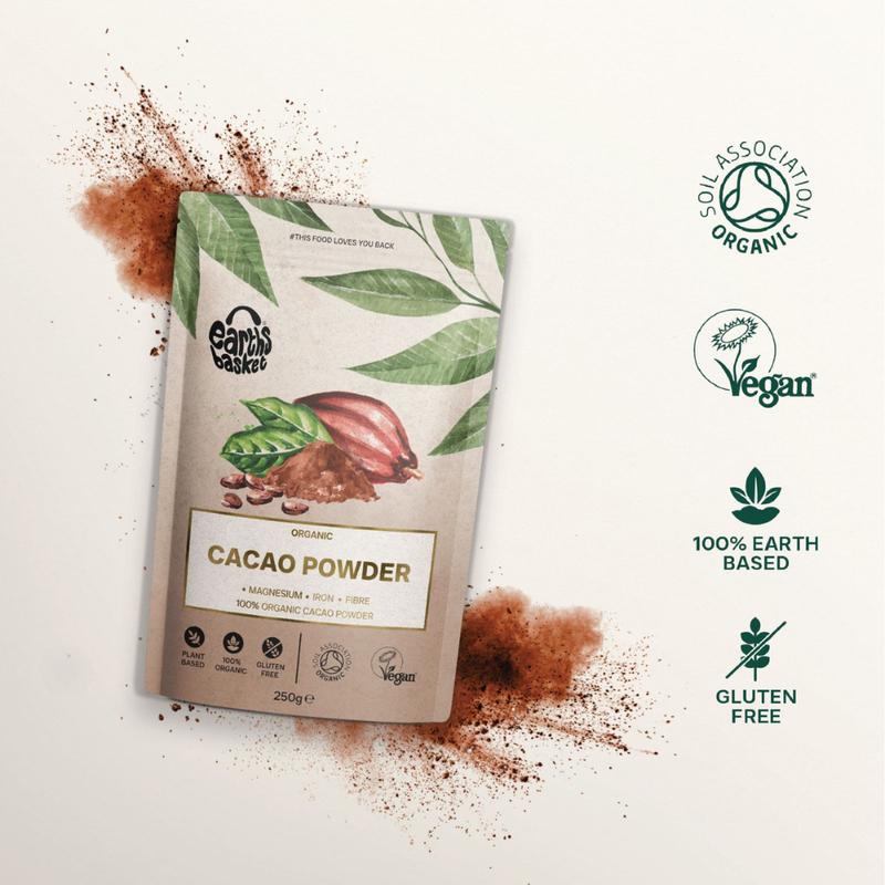 Earths Basket Organic Cacao Powder 250g, Peruvian, Natural & Pure Theobroma Cacao. Baking Bake Baking Bake Iron Flour 7