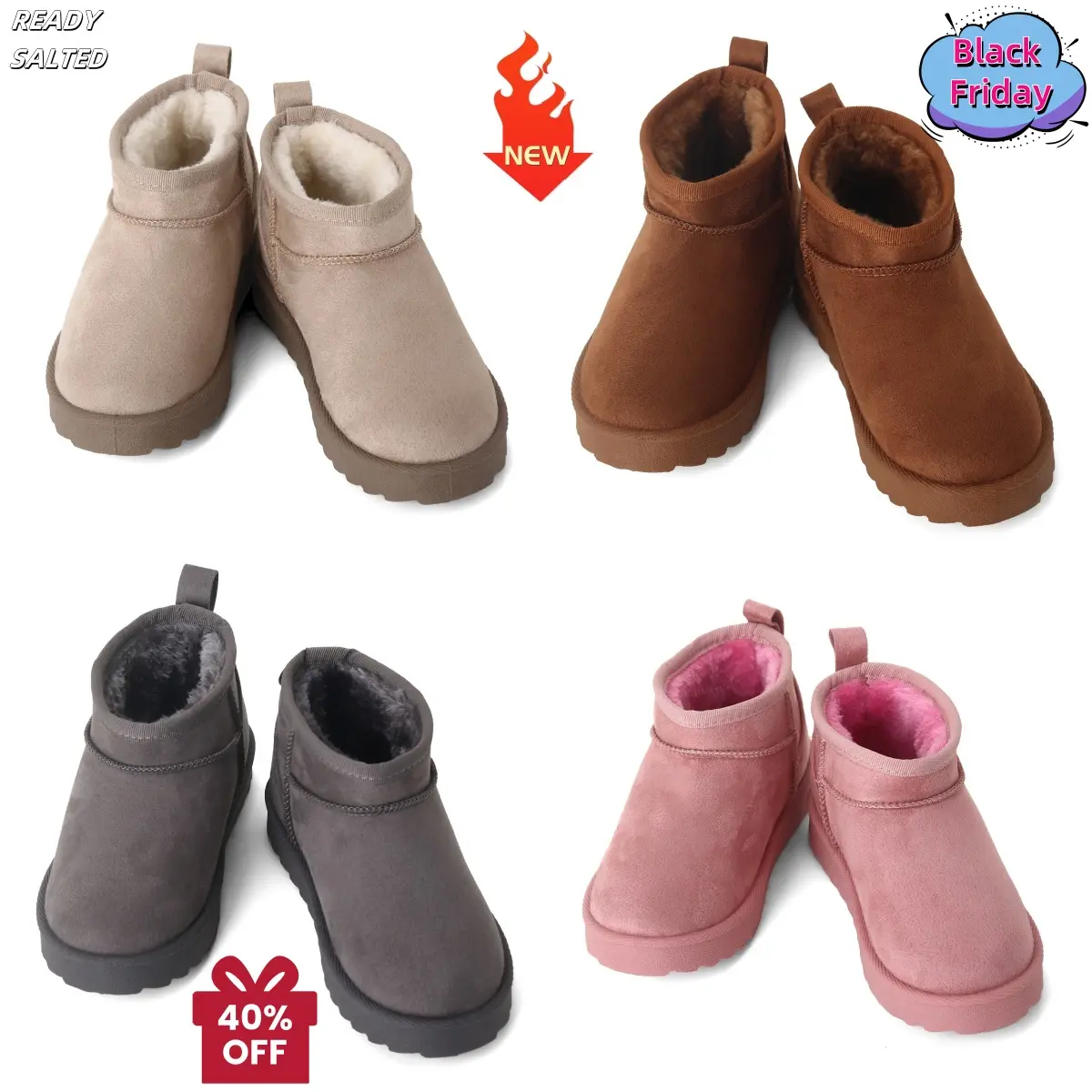 Ready Salted Kids Juniors Children WinterWarm Snow Boots Classic Boots FashionXmas Gift 【Suggest one size up】