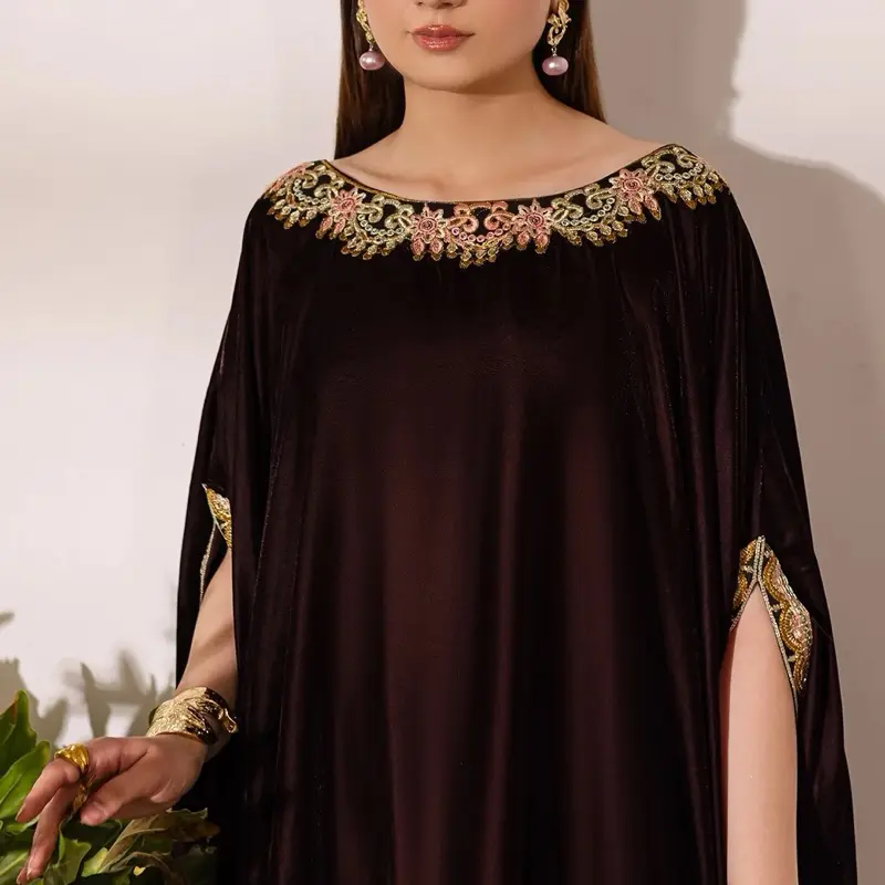 Eid outfit Micro Velvet Tilla Work Cape with Rawsilk Palazzo 6