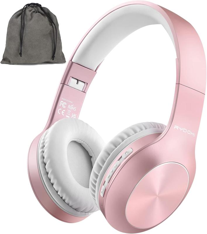 Bluetooth Headphones Over Ear, 68H Playtime and 3 EQ Music Modes Wireless Headphones with Microphone/Deep Bass, HiFi Stereo Foldable Lightweight Headset for PC Home Travel Office (ROSE GOLD) 0