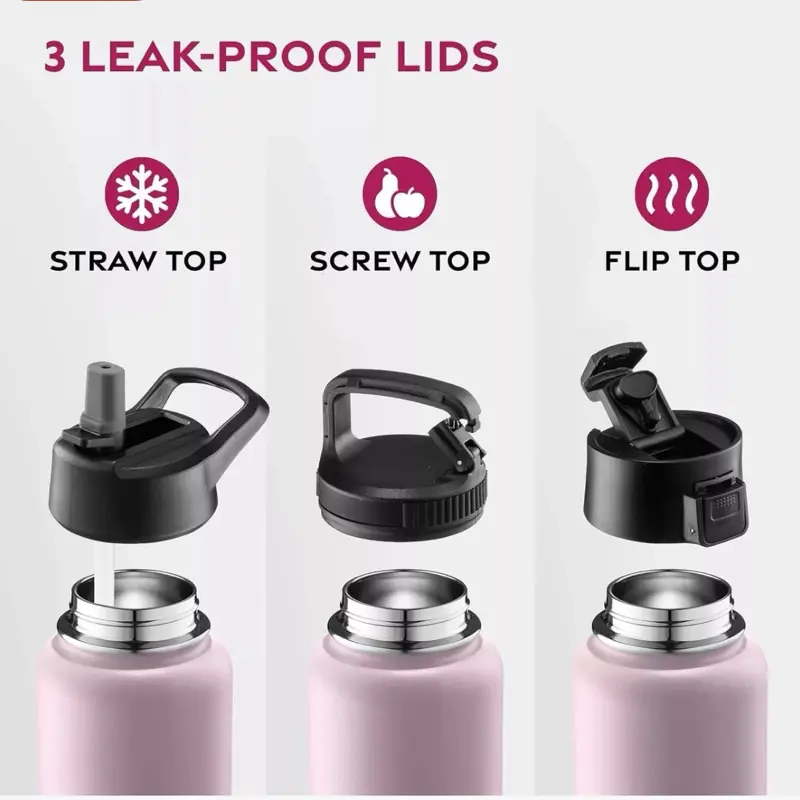 750ml Triple vacuum Insulated sports bottle with straw, hot & cold - PINK 2