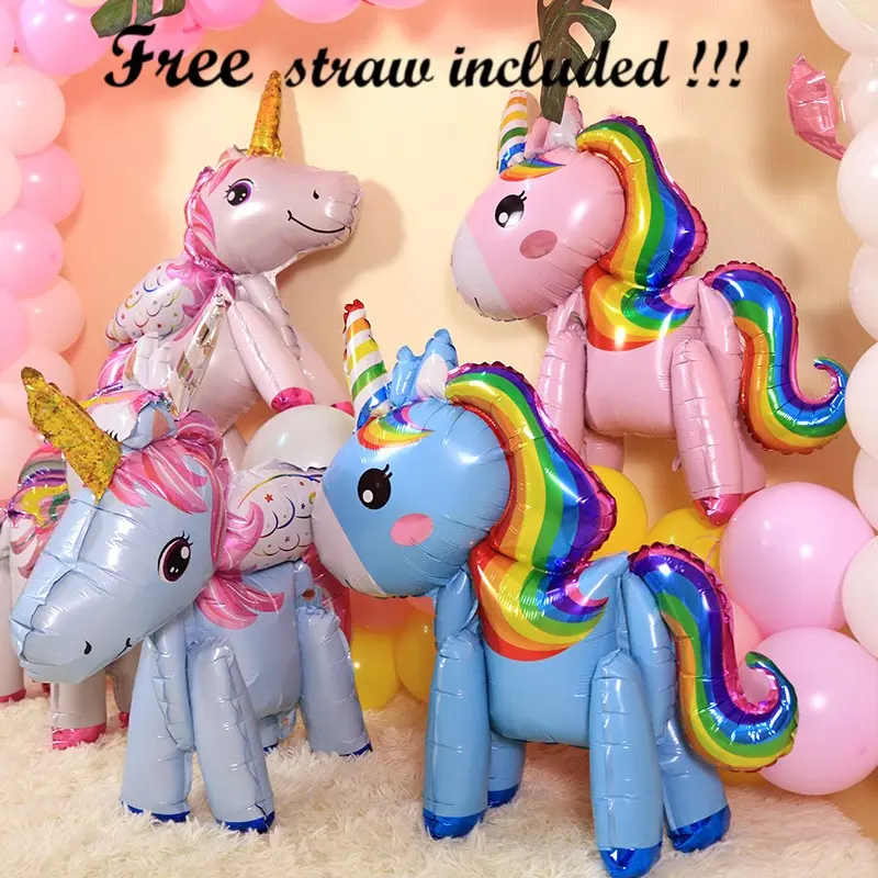 3D Unicorn Standing Full Body Foil Birthday Girls Party Decoration Colourful Pony Foil Balloons Pack