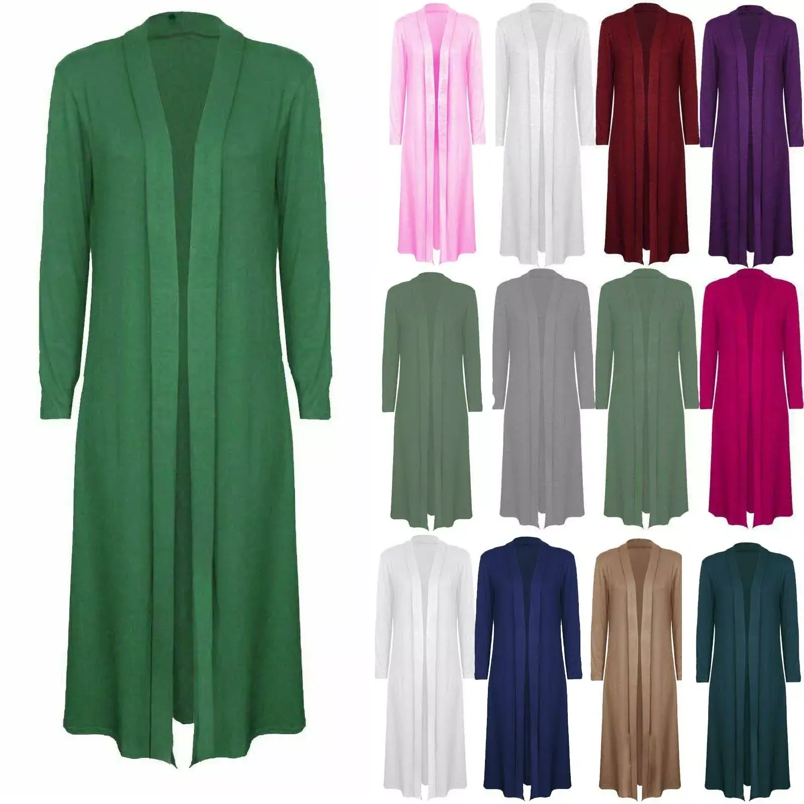 Women's Floaty Casual Waterfall Long Sleeves Cardigan Open Front Duster Coat Maxi Long Cardigan Collared Top Long Full Sleeve Floaty Jumpers Knitwear UK Sizes 8-26 Comfort Womenswear