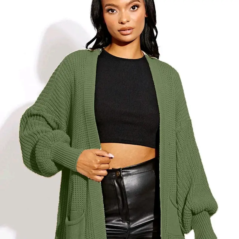 Women's Oversized Knitted Short Cardigan with Balloon Sleeves - Casual, Clothing Comfortable Knitwear Soft Womenswear 8