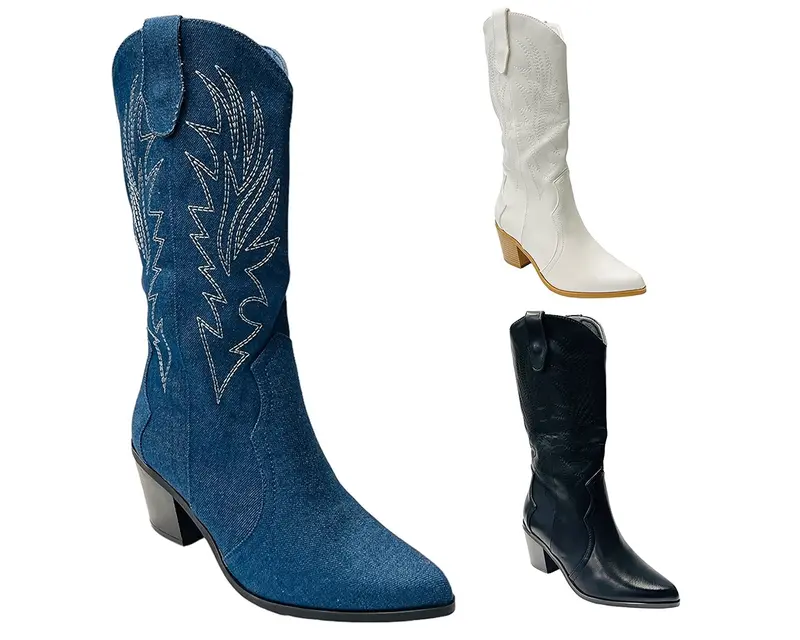 Embroidered 2 In 1 Cowboy Calf Length Boots 0