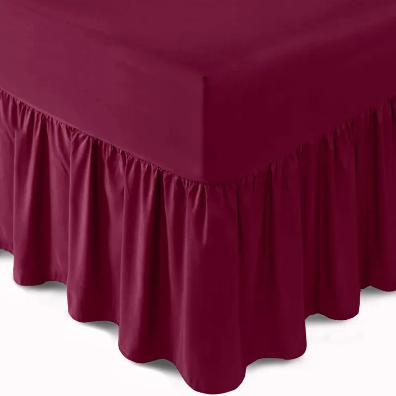 Easy Care Plain Dyed Polycotton Valance Sheet Super Soft Shrinkage Fade Resistant Frilled Valance Bed Skirts Extra Deep Fitted Valance Bed Sheets (Wine, King) 1