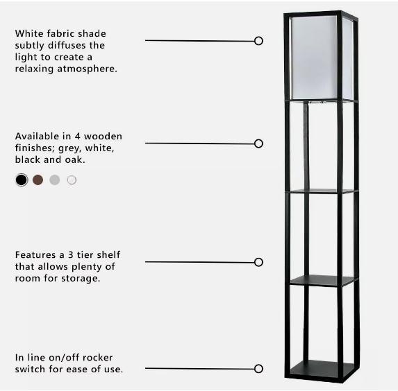 Floor Lamp with Shelves Standard Shelf Storage Wooden Standing Lounge Light Home 6