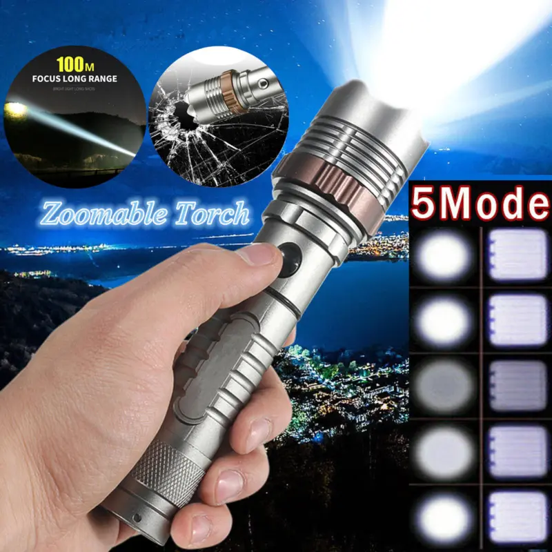 5 modes flashlight battery reportable 1200000LM tactical LED flashlight rechargable camping 100000  lumen  flashlight ceiling  light 3