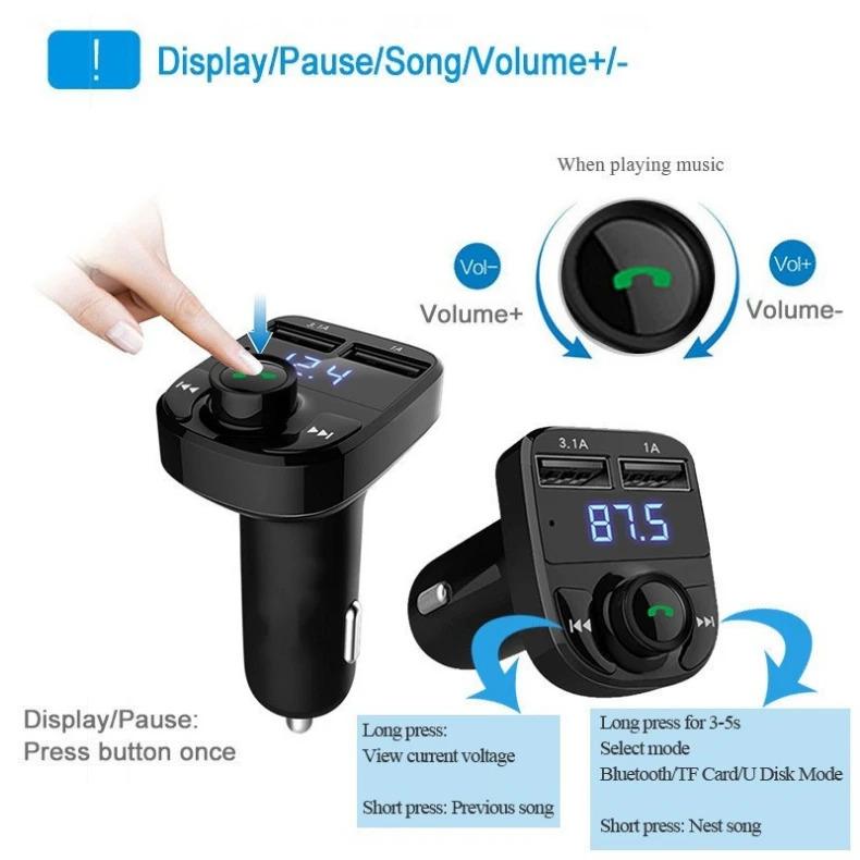 Hot sell wireless Car FM transmitter mp3 player with dual USB 5V1A Fast charging Colorful LED lighting modulator player 3