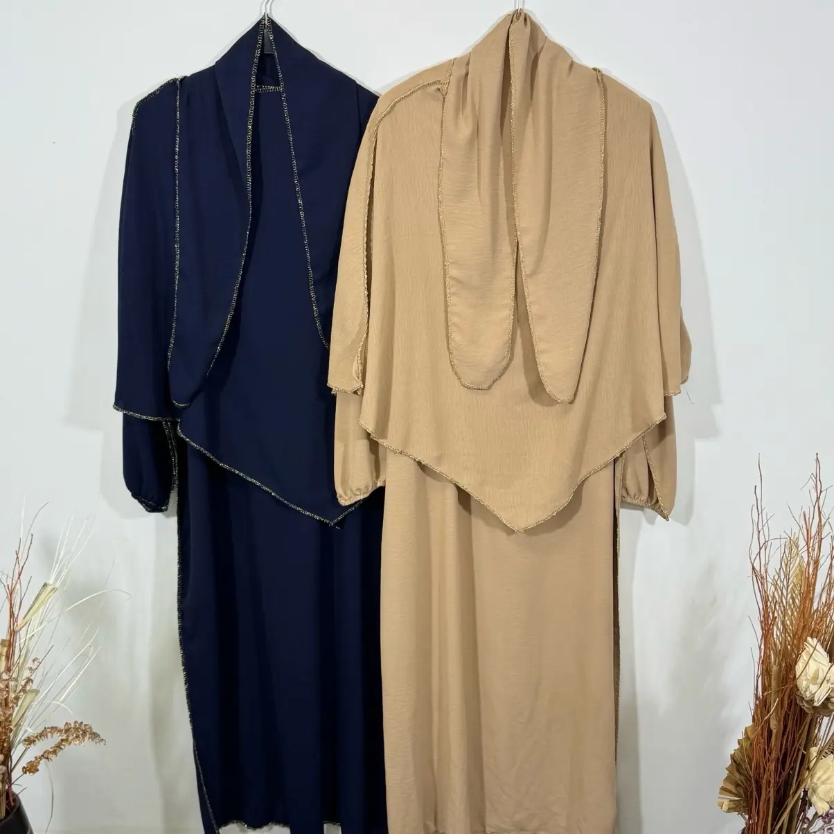 Modest Two Pieces Khimar with Gold Glitter Abaya for Women