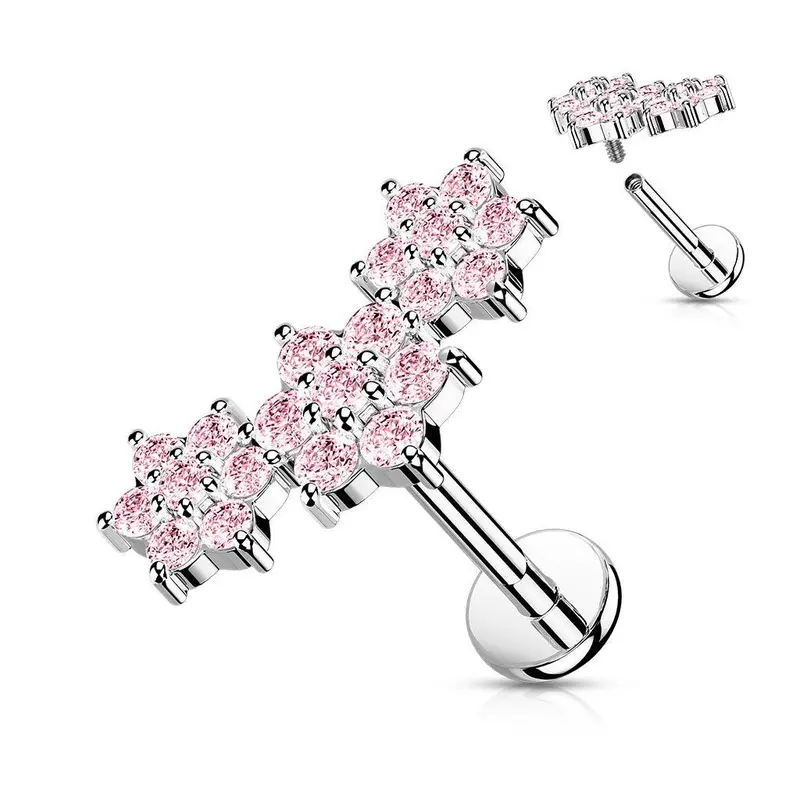 TRIPLE FLOWER CRYSTAL FLAT BACK LABRET 3