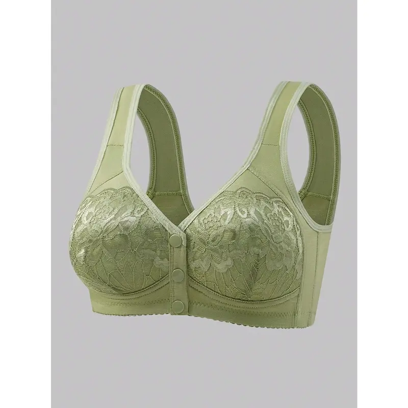 3pcs Set Front Button Closure Wireless Bra, Comfortable & Breathable Ladies Lingerie Lace Womenswear Comfy Basic Minimalist 4