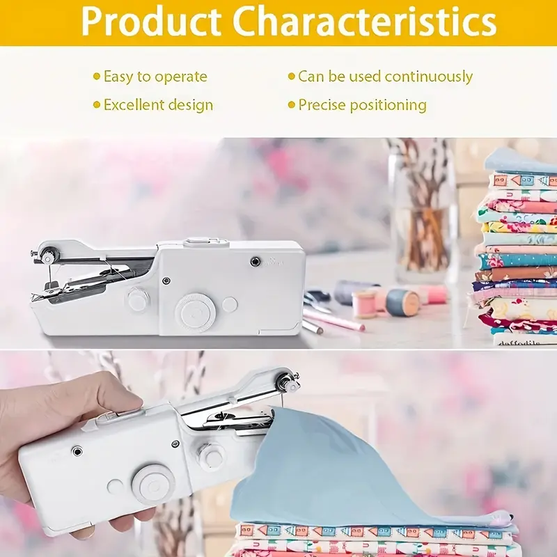 1pc Handheld Sewing Machine Mini Sewing Machines, Portable Sewing Machine Quick Handheld Stitch Tool For Fabric, Cloth, Clothing (battery Not Included, Self-prepared 4 AAA Batteries) 4