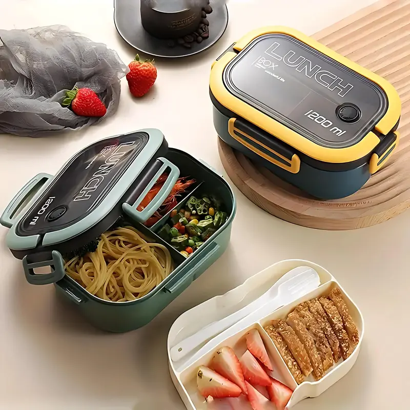 Premium Leak-Proof Dual-Compartment Lunch Box, Microwave-Safe, Spacious, and Easy to Clean with Cutlery Set – Ideal for Meal Prep, Work, Office, School, Travel and Picnic Modern  Bento Box for Kids, Adults, Food Storage, Reusable Lunchbox ,Tableware heate 6