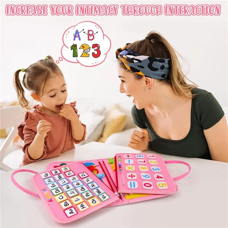 Busy Board for Toddlers, 34 IN 1 Montessori Toys Sensory Activities Preschool Educational Toys for Learning Fine Motor Skills for 2 3 4 5 6 Years, Travel Toys on Plane for Girls Gift - Pink/Unicorn 4