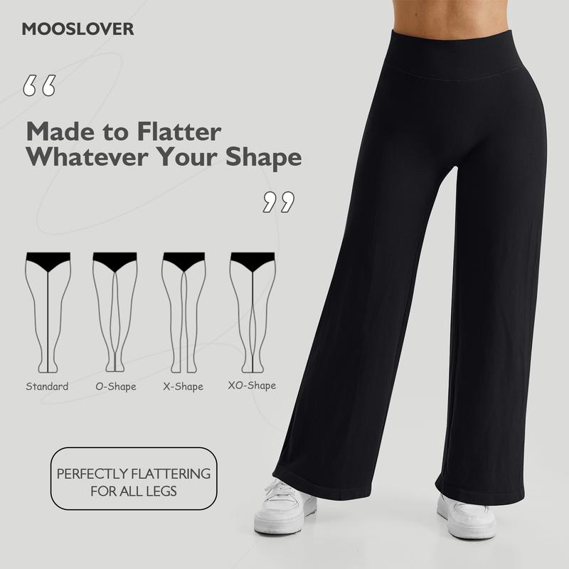 Mooslover UK Women Casual High-Waisted Wide Leg Straight Pants Breathable Trousers 2