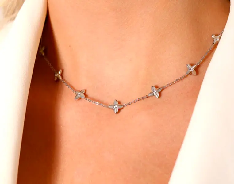 CZ Flower necklace, Bracelet and Ring Bundle Set - Stainless steel