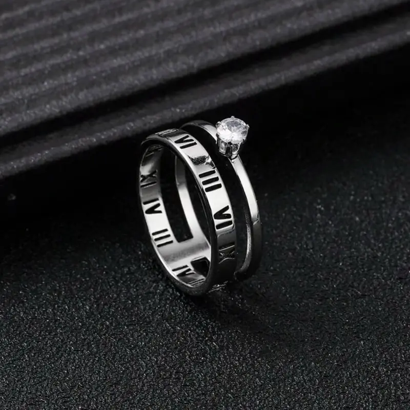 Stainless Steel Unisex Ring with Roman Numerals and Cubic Zirconia for Any Occasion moissanite gold jewellery silver jewellery 1