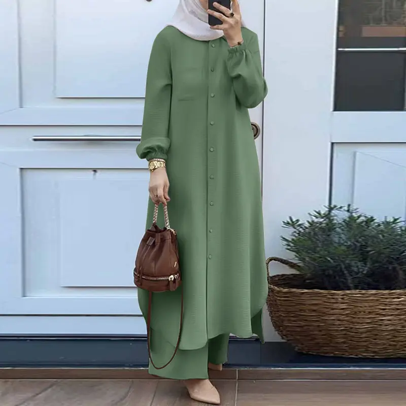 HS0628 HASA SERIES 2023 summer Muslim women's two-piece suit abayas crew neck elegant crew neck modest crew neck casual 2