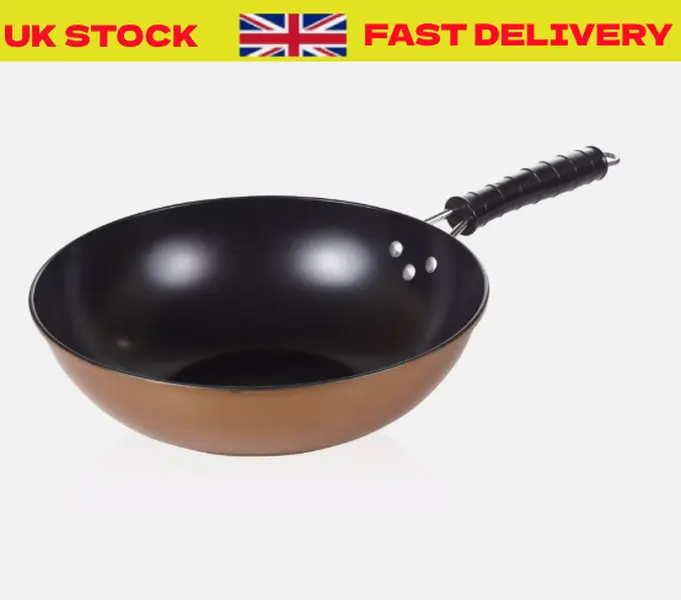Copper Carbon Steel Induction Wok Chinese Stir Fry Non Stick Frying Pan 30cm 12"