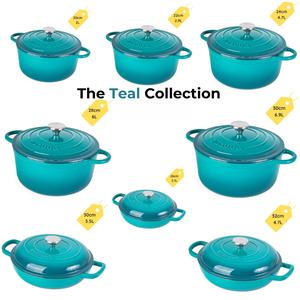 Cast Iron Casserole with Lid -  Teal Cookware Collection – Non Stick Dutch Oven Pot, Oven Safe up to 500° F – Ovenproof Enamelled Stockpot  - by nuovva