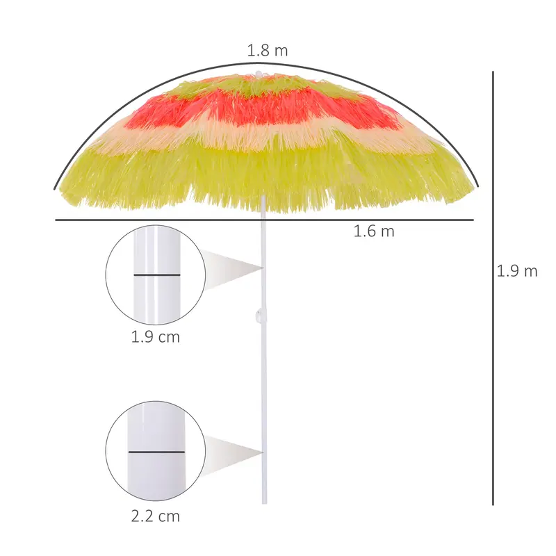Outsunny 1.6m Patio Garden Hawaii Beach Sun Umbrella Sunshade Hawaiian Folding Tilting Crank Parasol (Multicolor) 2