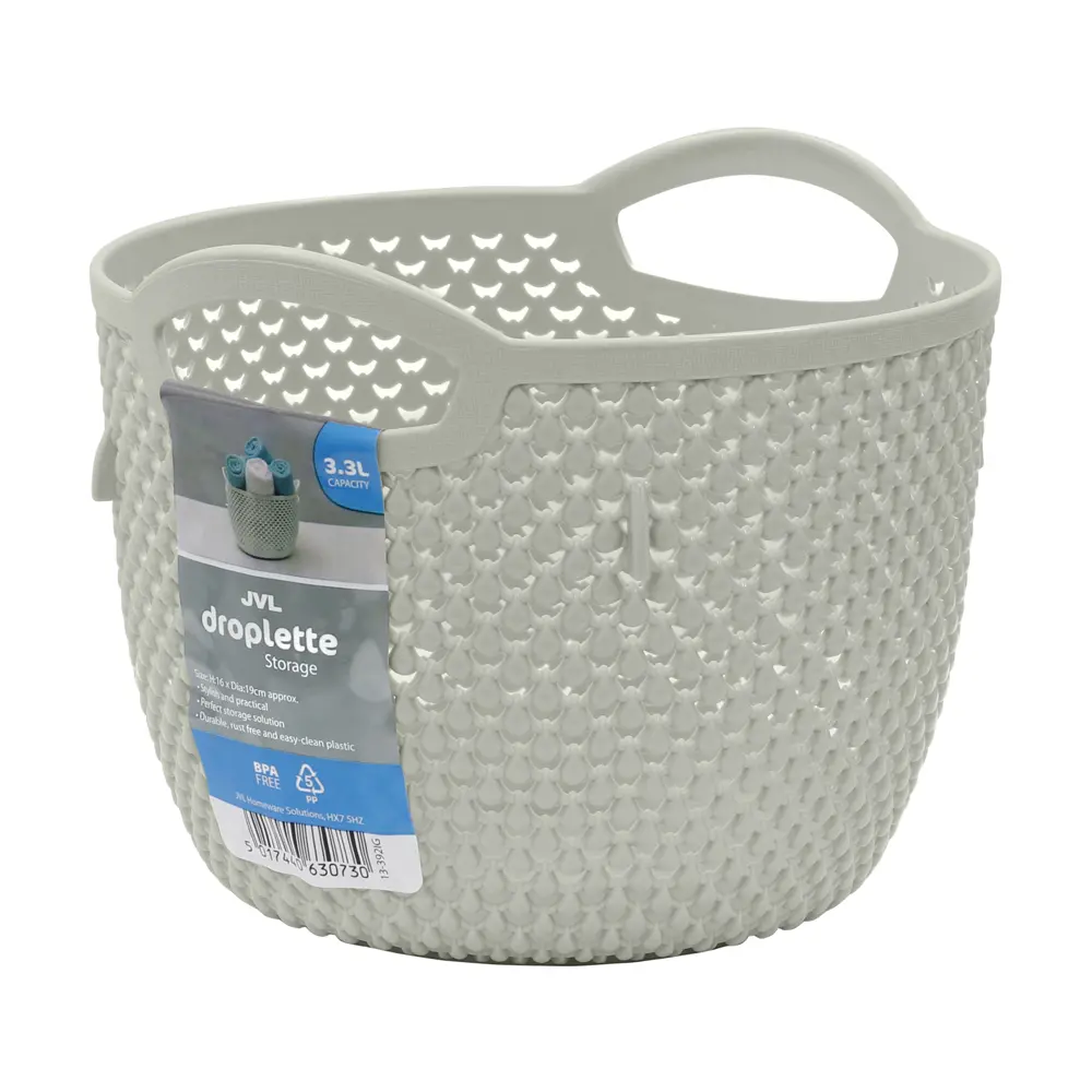 JVL Droplette Design Plastic Round Storage Basket , 3.3 Litre Kitchen Laundry Organiser